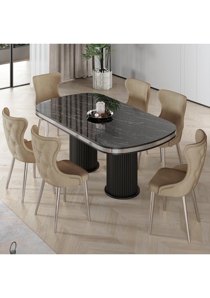 Galya Serisi Lak Panel 90X168 Sabit Sonata Mutfak Masa Takımı 6 Sandalye