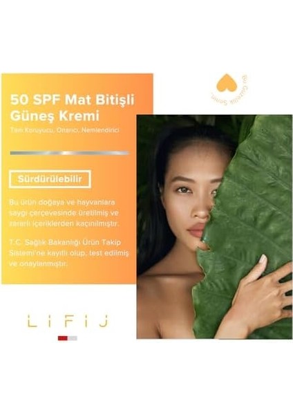 Lifij Mat Bitişli Güneş Kremi 50 Spf, Yüksek Güneş Koruması, Uv Işınlarına Karşı Uzun Süreli Koruma (50 Ml)