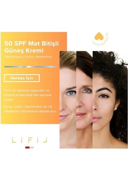 Lifij Mat Bitişli Güneş Kremi 50 Spf, Yüksek Güneş Koruması, Uv Işınlarına Karşı Uzun Süreli Koruma (50 Ml) modelleri