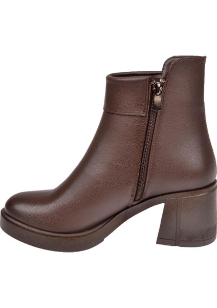 Kalın Topuklu Fermuarlı Kadın Bot SMS-5282 Kahve modelleri