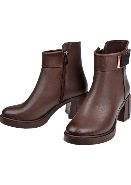 Kalın Topuklu Fermuarlı Kadın Bot SMS-5282 Kahve fırsatları