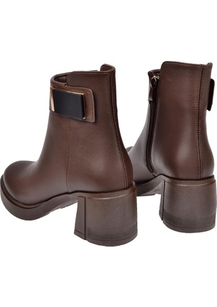 Kalın Topuklu Fermuarlı Kadın Bot SMS-5282 Kahve indirimleri