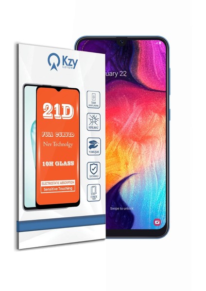 Iletişim A50 ile Uyumlu Tam Kaplayan 21D Temperli Ekran Cam