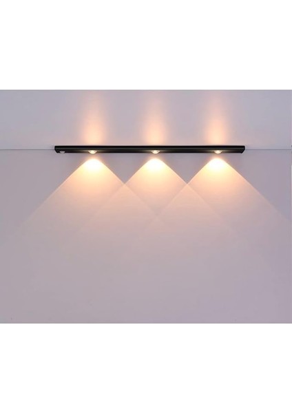 Sensörlü Ledli Gece Lambası, Parlaklık Ayarı Yapılabilir, 3000K-6000K, 3 Mod, Kablosuz, Merdiven Aydınlatması, USB Şarj Edilebilir Işık, LED Manyetik Lamba (Akasya - Siyah 40 Cm)