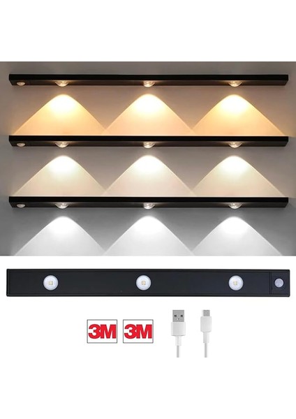 Sensörlü Ledli Gece Lambası, Parlaklık Ayarı Yapılabilir, 3000K-6000K, 3 Mod, Kablosuz, Merdiven Aydınlatması, USB Şarj Edilebilir Işık, LED Manyetik Lamba (Akasya - Siyah 40 Cm) fiyatları