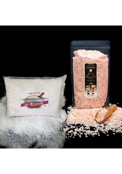 Hanzade Bitkisel Çankırı Tuzu 1 kg + Himalaya Tuzu 1 kg Tane Granül Doğal Kaya Tuzu Seti fiyatları