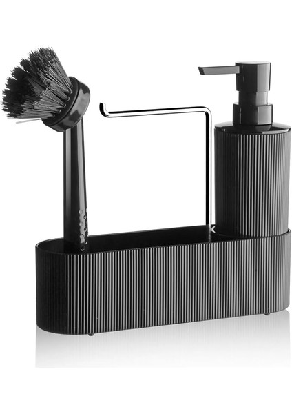 Life 3 Lü Krom Kapaklı Siyah Deterjanlık Fırçalı Mutfak Banyo Temizlik Seti Düzenleyici