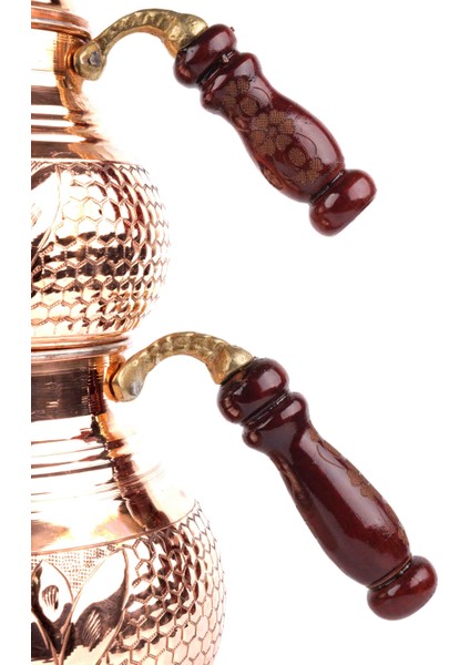 Bakır Çaydanlık Lale-Zımba Işlemeli Orta Boy- 0.80 mm Sac- 1.8 Lt +0,8 Lt indirimleri