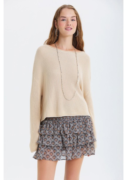 Etnik Desenli Katmanlı Şifon Mini Etek Gri fiyatları