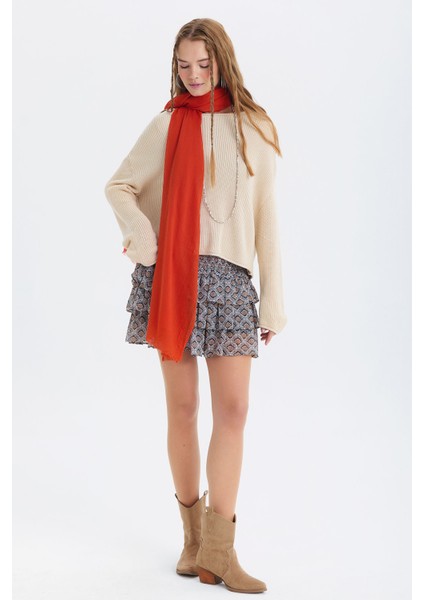 Etnik Desenli Katmanlı Şifon Mini Etek Gri modelleri