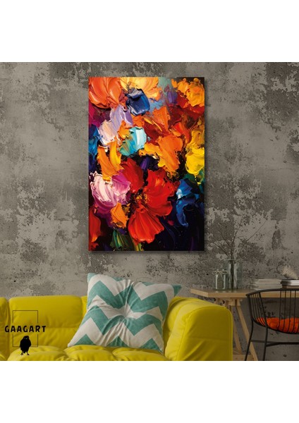 Tekli Dikey Kanvas Tablo Fırça ile Izler Bırakılmış Yağlı Boya Görünümlü