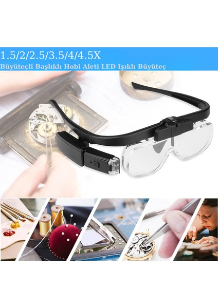 3 Lens 2 LED Işıklı Gözlük Tipi Büyüteç USB Şarjlı Büyüteç 1.5x–4.5x Profesyonel Okuma Hobi Için