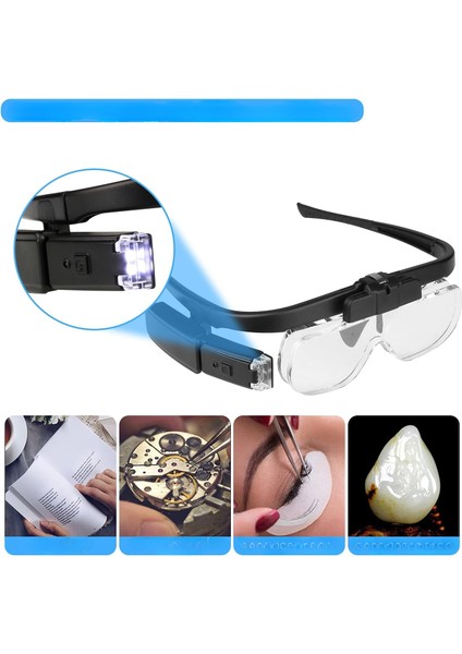 3 Lens 2 LED Işıklı Gözlük Tipi Büyüteç USB Şarjlı Büyüteç 1.5x–4.5x Profesyonel Okuma Hobi Için fiyatları