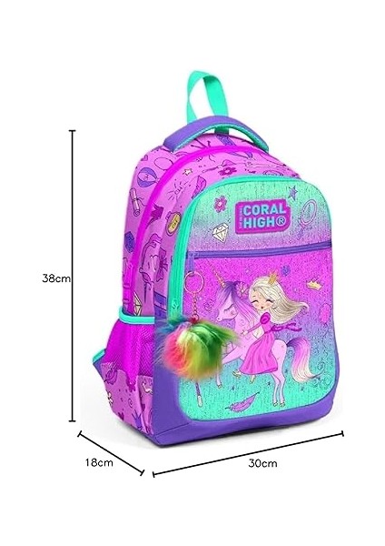 High Üç Gözlü Kız Çocuk Ilk ve Orta Okul Çantası - Pembe Yeşil Unicorn ve Prenses indirimleri