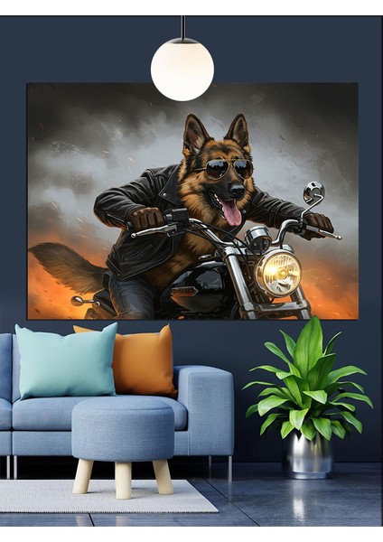 Motorlu Kurt Deri Giysili Dekoratif Kanvas - Mdf Ahşap Tablo