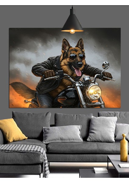 Motorlu Kurt Deri Giysili Dekoratif Kanvas - Mdf Ahşap Tablo modelleri