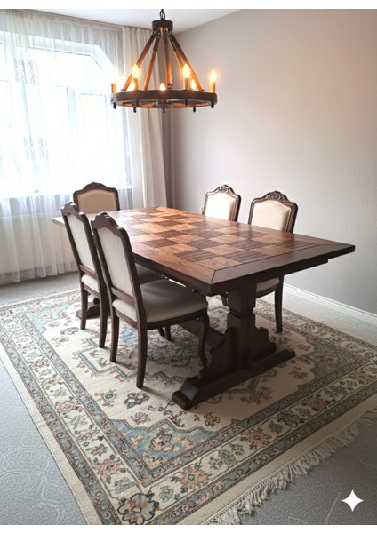 Ert Model Kareli Masif Yemek Masası