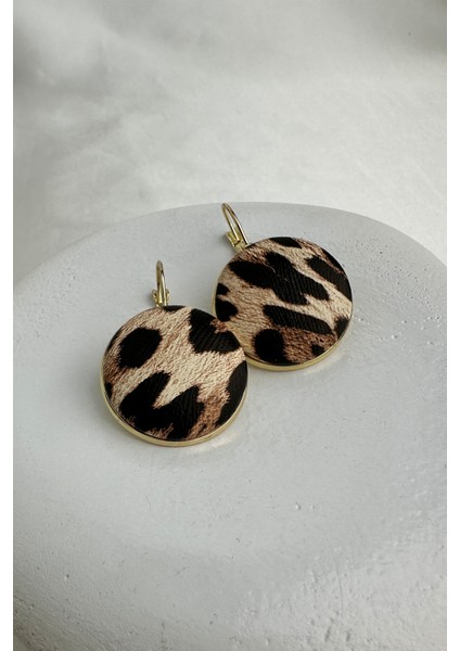 Altın Sarısı Klipsli Leopar Desenli Yuvarlak Küpe (2cm)