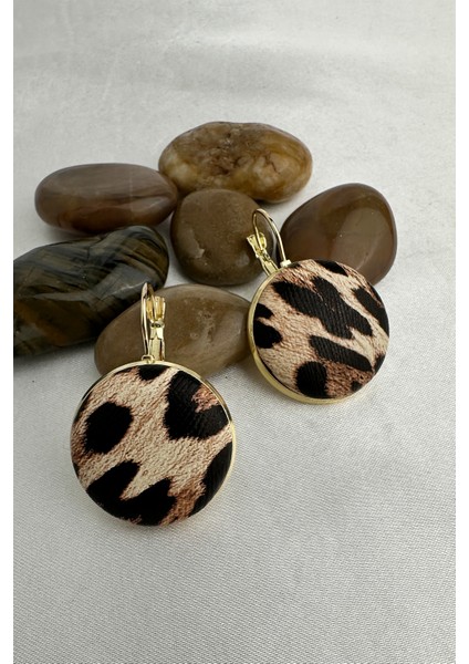 Altın Sarısı Klipsli Leopar Desenli Yuvarlak Küpe (2cm) indirimleri