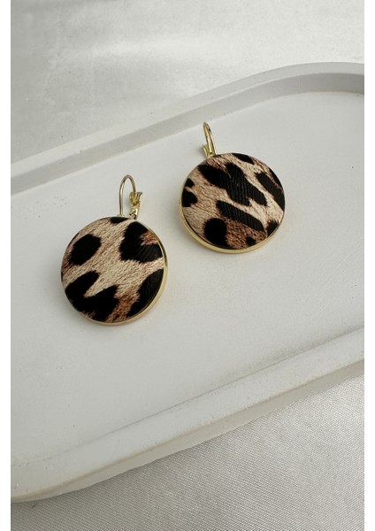 Altın Sarısı Klipsli Leopar Desenli Yuvarlak Küpe (2cm)