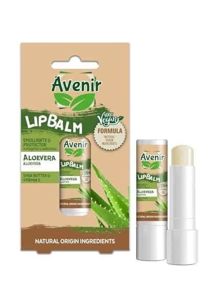 Avenir Aloevera Vegan Dudak Bakım Kremi - Kuruyan ve Çatlayan Dudaklar Için Yumuşatıcı ve Koruyucu Etkili