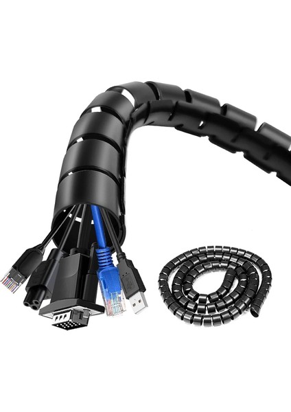 Spiral Kablo Kanalı Kablo Düzenleyici Toplayıcı Tutucu 1.5m – 28MM (Siyah)