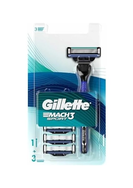 Gillette Mach3 Sport Erkekler Için El Tıraş Makinesi + Çelikten Daha Sert Bıçaklarla Değiştirilebilir 3 Bıçak