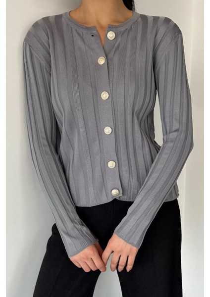 Kadın Düğme Detaylı Triko Hırka (M-L-Xl Uyumludur) P-00018886