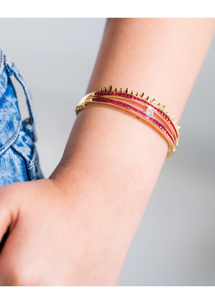 Kısmetly Mor Taşlı Altın Kaplama Zirkon Üç Sıra Kelepçe