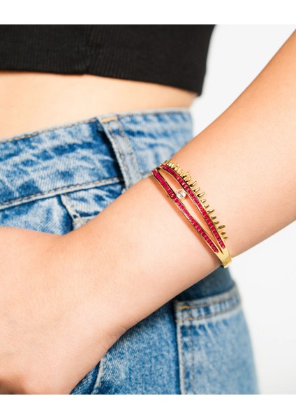 Kısmetly Mor Taşlı Altın Kaplama Zirkon Üç Sıra Kelepçe fiyatları