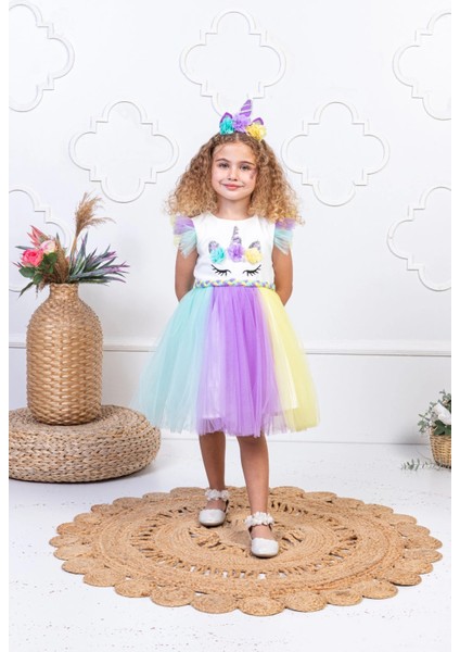 Kız Çocuk Unicorn Tütülü Elbise Kostüm Modeli