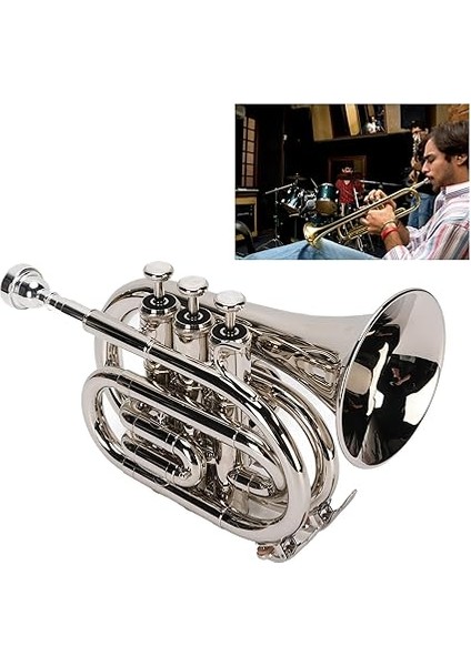 Trompet, B Düz Pirinç Bb Pocket Trompet, Yeni Başlayanlar, Öğrenciler, Gezginler ve Profesyoneller Için Taşıma Kılıfı, Eldivenler ve Temizlik Bezi, Noel Doğum Günü Hediyesi fiyatları