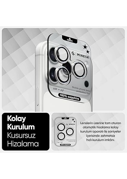 iPhone 16 Pro-16 Pro Max ve 17 Pro-17 Pro Max ile Uyumlu Orijinal Safir Cam (%99.9 Saflıkta Gerçek Safir) Cihazın Kendi Lensleri ile Aynı Materyal Lens Koruyucu Kamera Camı (Gümüş) indirimleri