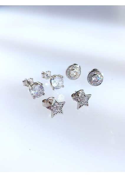 925 Ayar Gümüş Üçlü Işıltılı Yıldız Tasarım Çoklu Kombin Kadın Küpe Doğum Günü Hediye fiyatları