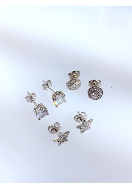 925 Ayar Gümüş Üçlü Işıltılı Yıldız Tasarım Çoklu Kombin Kadın Küpe Doğum Günü Hediye modelleri