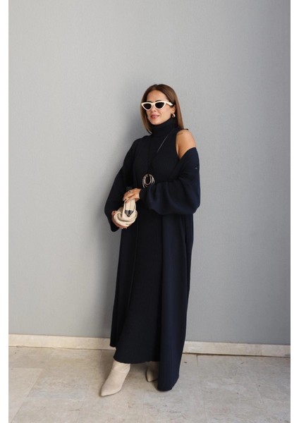 Lacivert Triko Elbise Ceket Takım