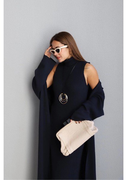 Lacivert Triko Elbise Ceket Takım modelleri