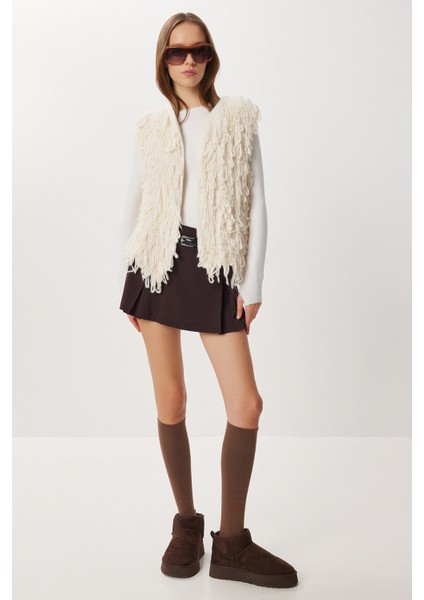 Saçaklı Triko Yelek LNS0093 Kemik