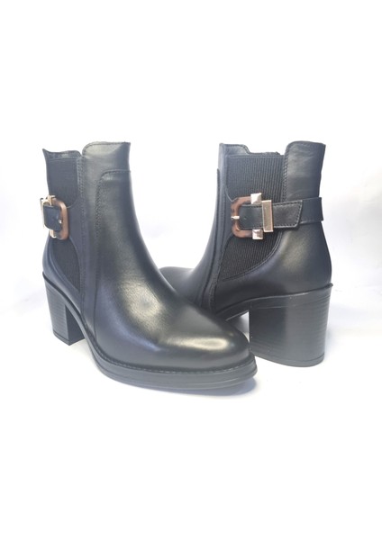 Kadın Hakiki Deri 7 cm Topuklu El Yapımı Tokalı Şık Günlük Bot – Siyah Cilt / Taba Süet fırsatları