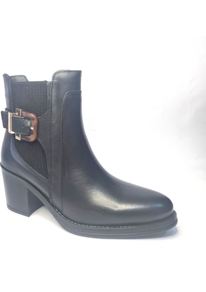 Kadın Hakiki Deri 7 cm Topuklu El Yapımı Tokalı Şık Günlük Bot – Siyah Cilt / Taba Süet indirimleri