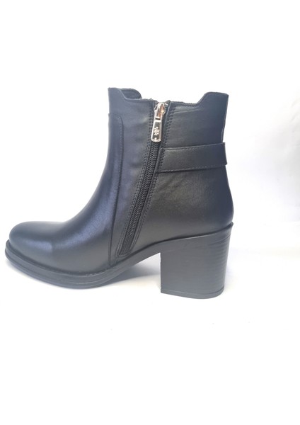 Kadın Hakiki Deri 7 cm Topuklu El Yapımı Tokalı Şık Günlük Bot – Siyah Cilt / Taba Süet