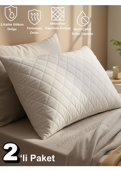 2'li 800 gr Mikrofiber Kapitone Yastık Yumuşak Rahat Antialerjik Makinede Yıkanabilir Pürüzsüz 50X70CM