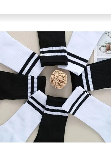 Siyah - Beyaz Kolej Spor Çorap 4'lü Paket Pamuklu