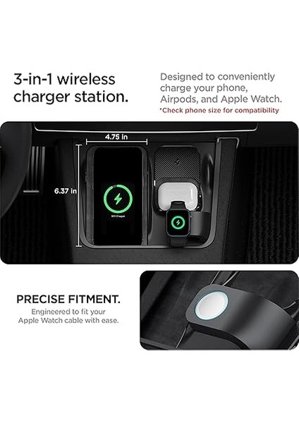 Tesla Model Y (2024-2023) ve Model 3 (2023) Orta Konsol Kablosuz Şarj Bölmesi Düzenleyici Siyah TO272 - ACP09019 modelleri