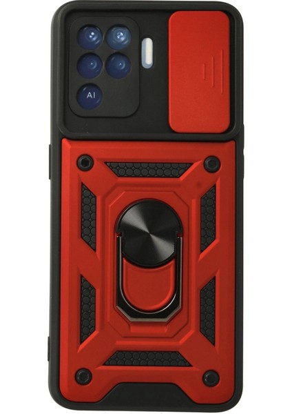 Oppo Reno 5 Lite Kılıf Pars Lens Yüzüklü Silikon - Kırmızı - MRS1574-8309