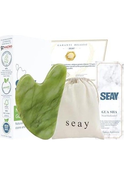 Seay Yeşim Taşı Guasha Yüz Masaj Taşı Gençleştirici Premium Face Gua Sha Premium Keseli fiyatları