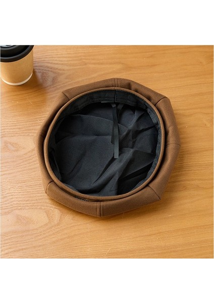 Bere Kadın Sonbahar ve Kış Yeni Yün Kahverengi Retro Metal Yama Şık ve Çok Yönlü Sekizgen Şapka Gelgit (Yurt Dışından) modelleri