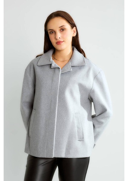 D99752 Düğme Detaylı Kadın Kısa Kaşe Kaban