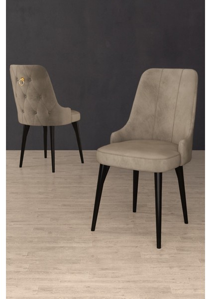 Esa 2 Adet Babyface Kumaş, Siyah Metal Ayaklı, Mutfak ve Yemek Odası Sandalyesi