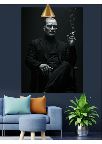 Mustafa Kemal Atatürk Siyah Beyaz Dekoratif Kanvas - Mdf Ahşap Tablo